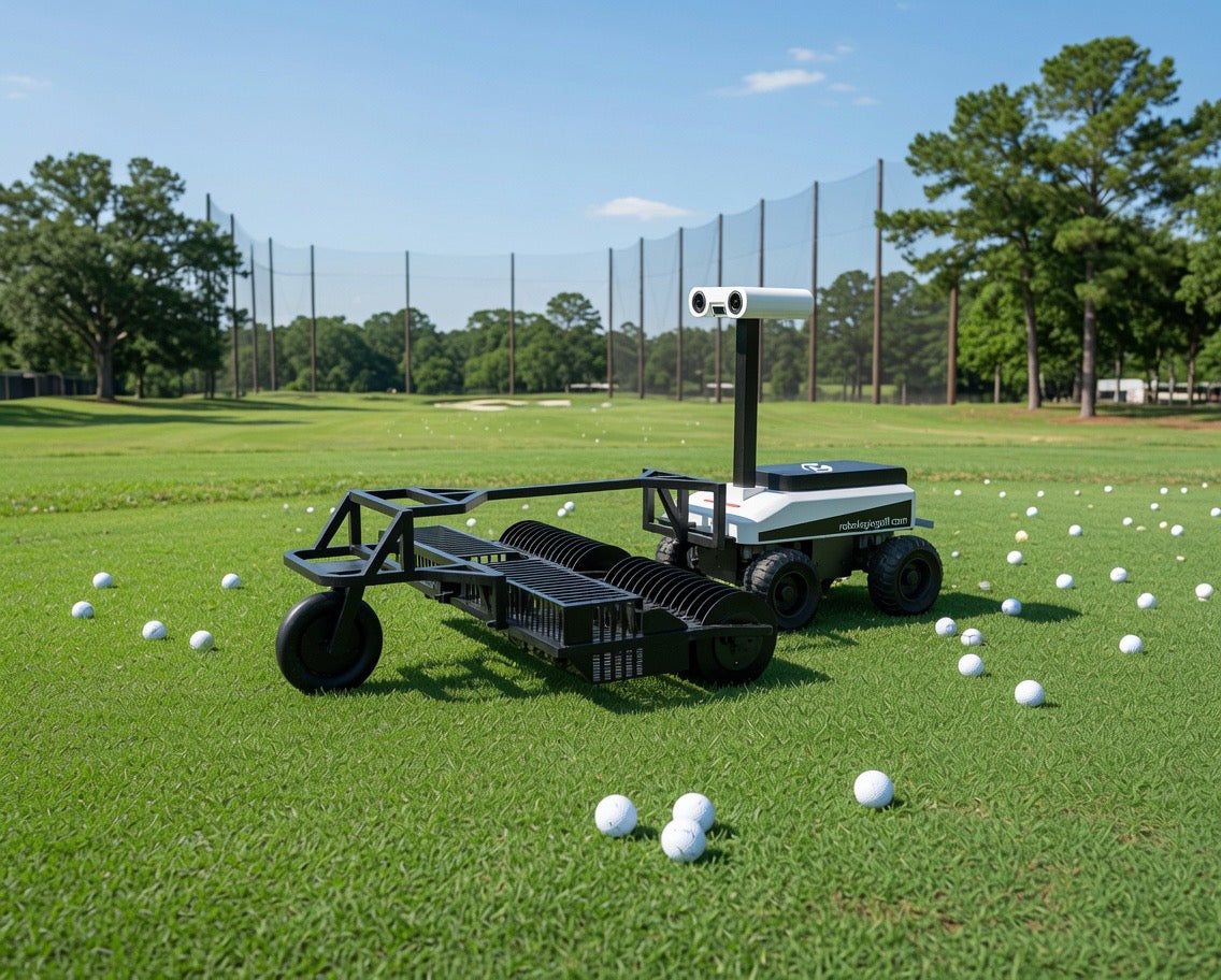 AI Ball Picker collecting golf balls on a driving range
